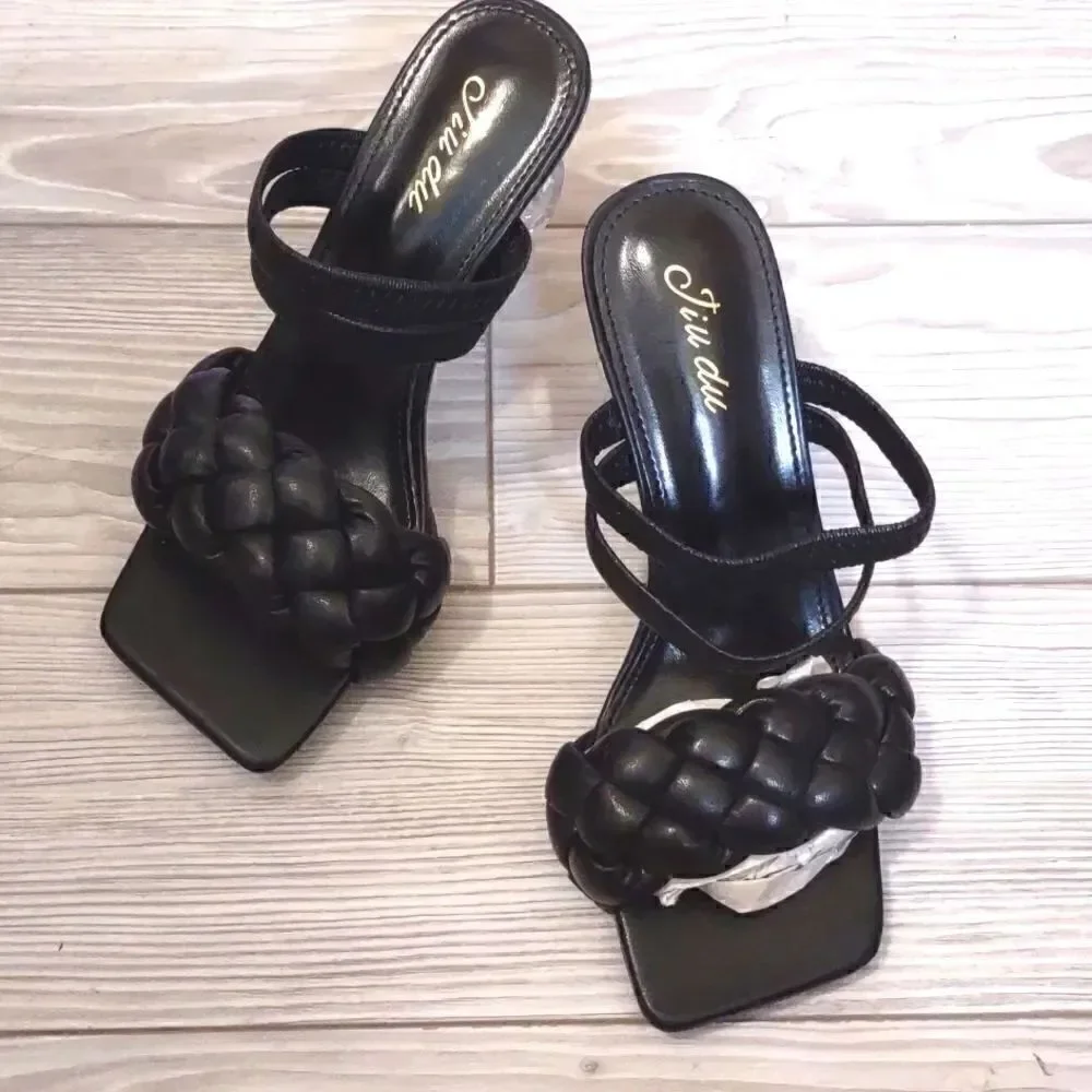 (68-2485) Jiu du Women's Braided Chunky Heeled Sandals Sz 36 (5.5)